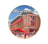 Fans Outside Anfield, Liverpool Stadium Personalised 8 inch RoundPRECUT Easy Peel Edible Icing Cake Topper Decoration Birthday