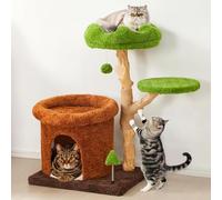 Fansafurn Cat Tree with Scratching Posts, Multi-Level Cute Cat Tower for Playful Cats and Multiple Cats, 32" Wooden Climbing Tower with Natural Wood, Bed & Condo