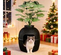 FansaFurn Hidden Litter Box with Faux Plant, Large Cat Litter Box with Rattan Pattern, Heavy Duty PP Material Litter Box Enclosure Furniture for Home Decor, Black