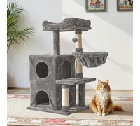 Fansafurn Medium Cat Tree with Scratching Posts, Cat Bed, Hammocks & Condos - Multi-Level Cat Tower for Playful Cats, 35.8" Modern Jungle Gym, Grey