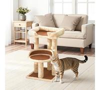 Fansafurn Multi-Level Cat Tree for Indoor Cats, Modern Cat Tower with Double Beds & Scratching Posts, 27in Cat Tree for Large Cats and Kitten, Small Cat Climbing Tower with Hanging Toys, Cream White