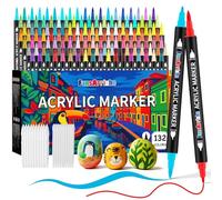 FansArriche 132 Colors Acrylic Markers with Dual Tip | Professional Acrylic Paint Pens For Adults, Fine Tip & Brush Tip For Canvas, Wood, Glass, Stone