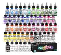 FansArriche Airbrush Paint, 48 Colors with 4 Thinner and 2 Primer, Water-Based Metallic & Neon & Iridescent Acrylic Air Brush Painting Set, 30 ml/Bottle