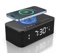 Fansbe Direct Digital Alarm Clock White Noise, Loud Digital Alarm Clocks Bedrooms, Alarm Clock Speaker Wireless Charger AUX USB Bluetooth Speaker 12/24H Dual Alarm Snooze Adjustable Brightness, Black
