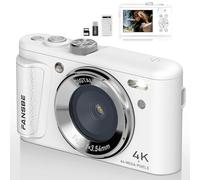 Fansbe Smart 4K Digital Camera Photography Video, 4K Digital Video Camera Vlogging, Compact Small Digital Camera 4K 64MP 18X Zoom 8 Modes 20 Filters Anti-Shake LCD 32GB Card Reader Charger, White