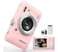 Fansbe Smart Compact Portable 4K Digital Camera, Travel 4K Digital Camera Pocket, Digital Cameras Autofocus Vlogging Anti-Shake 18X Zoom 64MP 8 Modes 2.8" HD LCD Charger 32GB Card Reader, Pink