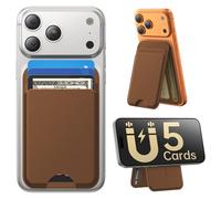 Fanseesy for MagSafe Wallet with Stand, 5 Card Holder, Slim Leather Magnetic Wallet for iPhone 17/16/15/14/13/12 Pro Max Plus Air Series, 3 Card Slots & 1 Cash Slot,Coffee