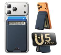 Fanseesy for MagSafe Wallet with Stand, 5 Card Holder, Slim Leather Magnetic Wallet for iPhone 17/16/15/14/13/12 Pro Max Plus Air Series, 3 Card Slots & 1 Cash Slot,Blue