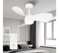 FANSHAIN Ceiling Fan with Light for Bedroom: 30 Inch Small Quiet Ceiling Fan with Remote Control - 6 Speeds and 3CCT - DC Motor Reversible - Indoor Outdoor Use - 3 Blades White