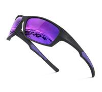 Fanshen Polarized Sunglasses for Men Women, Wrap Around Sunglasses for Mens Womens Cycling Fishing Running UV Protection, A06-matte Black Frame Purple Lens, 62