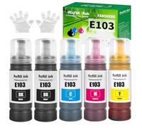 FANSHENG 103 Ink Compatible with Epson 103 C13T00S64A ink refill bottles for EcoTank L1200 L1210 L1250 L3100 L3110 L3111 L3116 L3150 L3151 L1110 L3250 L3251 L3256 L3260 L3266 (5 Pack 2BK/C/M/Y)