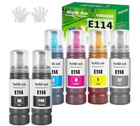FANSHENG 114 Ink Compatible with epson 114 ink refill bottles for ET-8500 ET-8550 Printers (6 Pack Black/Photo Black/Cyan/Magenta/Yellow/Grey)