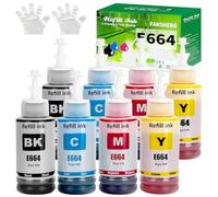 FANSHENG 664 Ink Compatible with Epson 664 ink refill bottles for EcoTank ET-14000 ET-2500 ET-2550 ET-2600 ET-2650 ET-3600 ET-4500 ET-4550 ET-15000 ET-16500 L100 L110 L200 L210 (8 Pack 2BK/2C/2M/2Y)
