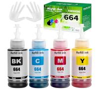 FANSHENG 664 Ink Compatible with epson 664 ink refill bottles for ET-14000 ET-2500 ET-2550 ET-2600 ET-2650 ET-3600 ET-4500 ET-4550 ET-15000 ET-16500 L100 L110 L200 L210 Printer (4 Pack BK/C/M/Y)