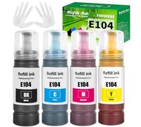 FANSHENG E104 Ink Compatible with E104 Ink Missing Bottles for ET-1810 ET-2870 ET-2720 ET-2715 ET-2721 ET-2712 ET-2810 ET-2820 ET-2821 ET-2825 ET-2826 ET-4700 0 ET-4800 (4 Pack BK/C/M/Y)