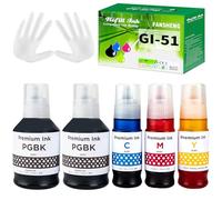 FANSHENG GI51 Ink Compatible with Canon GI-51 ink refill bottles for Pixma G1520 G1530 G1560 G2520 G2560 G2570 G3520 G3560 G4570 (5 Pack 2Black/ Cyan/Magenta/Yellow)
