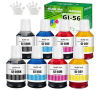 FANSHENG GI56 pigment Ink Compatible with Canon GI-56 ink refill bottles for MAXIFY GX7050 GX6050 GX5050 GX4050 GX3050 (8 Pack 2 Black/ 2 Cyan/ 2 Magenta/ 2 Yellow)