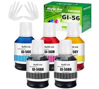 FANSHENG GI56 pigment Ink Compatible with Canon GI-56 ink refill bottles for MAXIFY GX7050 GX6050 GX5050 GX4050 GX3050 (5 Pack 2Black/ Cyan/Magenta/Yellow)