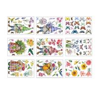 FANSHINUO 9 Sheets Butterfly Gnomes Window Sticker Spring Flower Bird Pattern Window Decal Clings for Bedroom Living Room Decors
