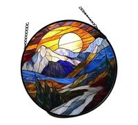 FANSHINUO Acrylic Light Catchers with Landscape Pattern Colorful Stained Glass Sunset Mountains Hanging Ornament Window Decors Window Hanging Decors Colorful Wall Art