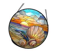 FANSHINUO Acrylic Light Catchers with Landscape Pattern Colorful Stained Glass Sunset Mountains Hanging Ornament Window Decors Window Hanging Decors Colorful Wall Art