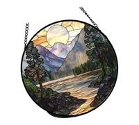 FANSHINUO Acrylic Light Catchers with Landscape Pattern Colorful Stained Glass Sunset Mountains Hanging Ornament Window Decors Window Hanging Decors Colorful Wall Art