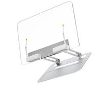FANSHINUO Clear Ergonomic Book Holder 360 Swivels Base Supports 8.8lb Foldable Aluminum Laptop Tablets Recipe Stand Multiple Angled Viewing Foldable Laptop Stand With Two Axises
