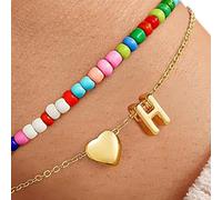 FANSHINUO Layering Heart Charm with Colorful Beads Initial Letters Copper Jewelry Teenage Girls Best Friend Everyday Layering Beaded
