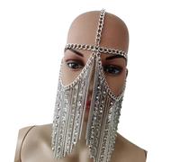 FANSHINUO Tassels Head Chain Face with Long Fringed Designs Punk Metal Head Chain Jewelry for Women Night Event