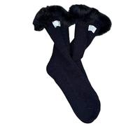 FANSHINUO Women's Thick Warm Faux Wool Calf Socks Aesthetic Winter Autumn Middle Tube Hosiery With Furry Cuffs Patchwork Ribbed Knit Wool