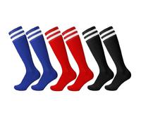 Fanshiontide 3 Pairs Kids Football Socks, 3 Colors Childrens Football Socks Kids Long Breathable Soccer Socks for Daily Running Training Socks for Kids Boys Aged 5-12