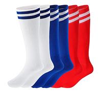 Fanshiontide 3 Pairs Kids Football Socks, 3 Colors Childrens Football Socks Kids Unisex Non-slip Long Breathable Soccer Socks for Daily Running Training Sports Socks for Kids Boys Aged 5-12