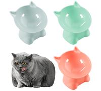 Fanshiontide 3PCS Raised Cat Bowl, Elevated Cat Feeding Bowls with Stand, Tilted, Anti Vomit Cat Food Bowl, Cat Feeder, blue green orange