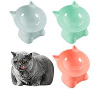 Fanshiontide 3PCS Raised Cat Bowl, Elevated Cat Feeding Bowls with Stand Tilted, Anti Vomit Cat Food Bowl Cat Feeding Bowls Neck Protective Bowl Pets 15° Tilted Raised Cat Feeder, blue green orange
