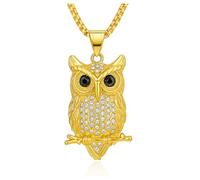 Fanshu Owl Necklace, Stainless Steel Gold Plated Iced Out Hip Hop Punk Owl Bird Animal Tree Branch Charm Pendant Collar Chains Necklace for Men Women Couple Gift Fashion Jewelry, M, Stainless Steel