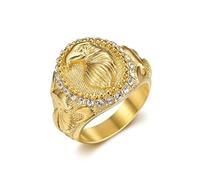 Fanshu Stainless Steel Eagle Head Gold Rings for Men Women Couple Friends Gift Hip Hop Fashion Jewelry Accessories, Metal, Created Zircon