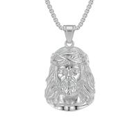 Fanshu Stainless Steel Jesus Charm Pendant Gold Human Face of Christ God Hip Hop Collar Chains Necklace for Men Women Couple Friends Christians Gift Fashion Jewelry, M, Stainless Steel, Created