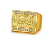 Fanshu Steel Last Supper Ring, Iced Out Stainless Steel Titanium Golden The Last Supper Painting Christianity God Jesus Signet Ring for Men Women Couple Friends Gift Fashion Jewelry Hip Hop, 13