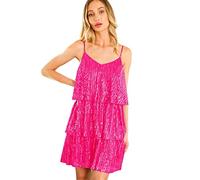 FANSI NOVA Women's Glitter Sequin Dress Adjustable Spaghetti Strap V Neck Fashion Sparkle Layered Evening Party Dress, Hot Pink, Small