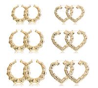 Fansilver 6-10 Pairs Bamboo Earrings Set Hollow Casting Hip-Hop Large Bamboo Earring For Women Oversize Different Shape Gold Hoop Earrings Set Fashion Rapper Accessories Jewelry, Zinc, No Gemstone