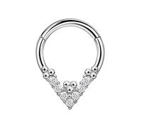 FANSING 316L Surgical Steel Septum for Women Clicker Hypoallergenic Septum Jewelry 16g 7mm Triangle Piercing Jewelry Black/Silver, Metal, cubic zirconia