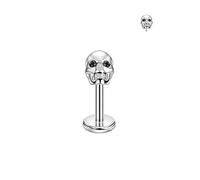 FANSING 316L Surgical Steel Threadless Push Pin Black CZ Skull Stud Earring, 18 Gauge 5mm, Stainless Steel Cubic Zirconia, no gemstone