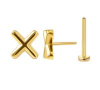 FANSING Initial Flat Back Earring for Cartilage Tragus Conch Helix Threadless Push Pin Labret Stud, 18 Gauge 8mm, Stainless Steel, No Gemstone