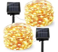 Solar Powered String Lights, 2 Pack Outdoor String Solar Garden Fairy Lights Waterproof 23ft 8 Modes 50 Led Copper Wire Decorative Lights for Garden Patio Yard Home Wedding Party (Warm White)