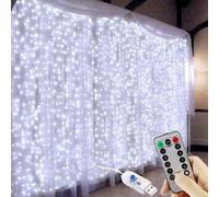 FANSIR 300 LED Curtain Lights, USB Plug in Window Lights 3m x 3m 8 Modes Remote Control Fairy Light Waterproof LED Copper String Lights for Outdoor Indoor Wedding Party Garden Bedroom Decoration