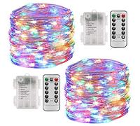 FANSIR Fairy String Lights, 2 Set 33ft 100 Led Fairy Lights Battery Operated Silver Wire Lights with Remote Control, 8 Mode Waterproof Lights for Garden Bedroom Centerpiece Party (Multicolor)