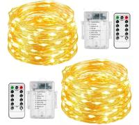 FANSIR Fairy String Lights, 2 Set Total 66ft 200 Led Fairy Lights Battery Operated Copper Wire Light with Remote 8 Modes Waterproof Light for Home Bedroom Party Christmas Tree Decor (Warm White)