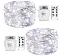 FANSIR Fairy String Lights, 2 Set 33ft 100 Led Fairy Lights Battery Operated Silver Wire Light with Remote Control, 8 Mode Waterproof Lights for Garden Bedroom Centerpiece Wedding Party (Cool White)
