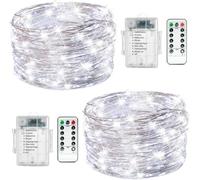 FANSIR Fairy String Lights, 2 Set 33ft 100 Led Fairy Lights Battery Operated Silver Wire Light with Remote Control, 8 Mode Waterproof Lights for Garden Bedroom Centerpiece Wedding Party (Cool White)