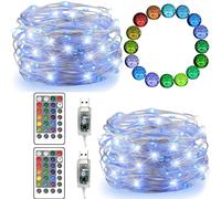 FANSIR LED String Lights, 2 Set 50 Led USB Powered Multi Color Changing String Light with Remote, 4 Modes Twinkle Fairy Lights for Indoor Outdoor Garden Party Wedding Xmas Decor (16 Colors)